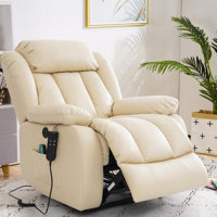 Breathable Leather Dual Motor Assist Power Lift Recliner Chair With Heating And Massage, Lay Flat Power Recliner For The Elderly by Latitude Run