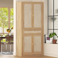 Bay Isle Home™ Kitchen Pantry Cabinet with Rattan Doors, 70