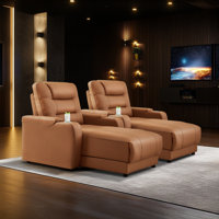 Modern Electric Power Reclining Home Theater Set: Breathable Faux Leather, Adjustable Backrests, Wireless Charging, Cup Holders (Set Of 5) by Latitude Run