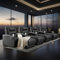 Modern Electric Power Reclining Home Theater Set: Breathable Faux Leather, Adjustable Backrests, Wireless Charging, Cup Holders (Set Of 4) by Latitude Run