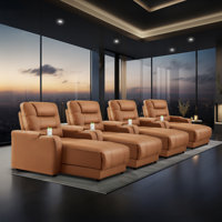 Modern Electric Power Reclining Home Theater Set: Breathable Faux Leather, Adjustable Backrests, Wireless Charging, Cup Holders (Set Of 4) by Latitude Run