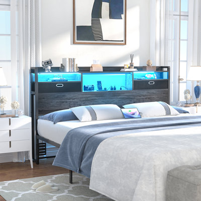 45.3" H Metal Storage Headboards With Cloth Darwers, Outlets,USB Ports And LED Lights by Wrought Studio