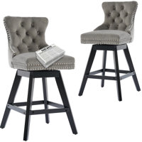 Swivel Tufted Nailhead Velvet Counter Height Bar Stools (Set of 2)