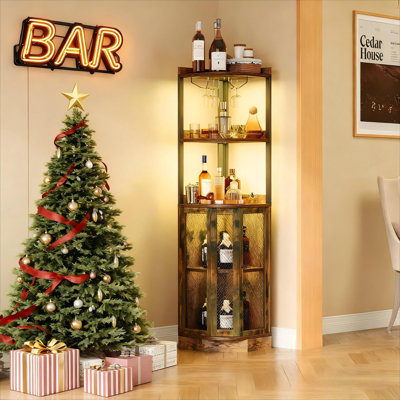65" Corner Bar Cabinet with Power Outlet and LED Strip by 17 Stories