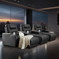 Modern Electric Power Reclining Home Theater Set: Breathable Faux Leather, Adjustable Backrests, Wireless Charging, Cup Holders (Set Of 3) by Latitude Run