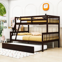 Keyonah Twin Over Full Wood Bunk Bed With Trundle, Convertible Ladder And Guardrail by Harriet Bee