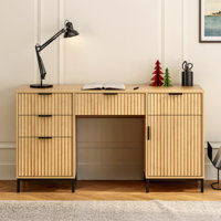 Fluted Executive Desk And File Storage Cabinet With Metal Base by Latitude Run