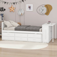 Multi-Functional Twin Size Platform Bed With Desk And Bookcase At The End Of The Bed, Trundle And 3 Drawers by Red Barrel Studio