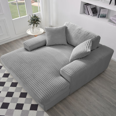 Modern 53.65" W Striped Corduroy Comfy Chaise Lounger With Wide Arms by Mercer41