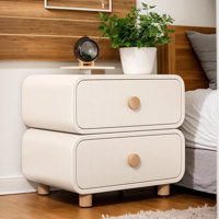Nightstands, Minimalist Night Stands With Microfiber Leather, Solid Wooden Nightstand With 2 Sliding Drawer, Small Multiple Drawer Bedside Table For B