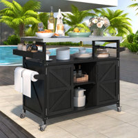 Jandirk Outdoor Kitchen Island With Stainless Steel Top, Spice Rack, Towel Rack, 4 Wheels, Open Shelves And Cabinets by Arlmont & Co.