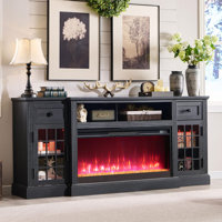 Aubriella Farmhouse Fireplace TV Stand with Timer, Wood Media Console for TVs up to 80" with Electric Fireplace Included by Red Barrel Studio