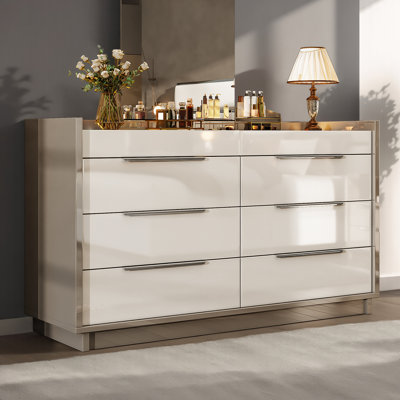 High Gloss Led Clothes Dresser, 8 Drawer Dressers With Tempered Glass Top by Ivy Bronx