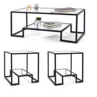3 - Piece Living Room Table Set, 3 Piece Glass Coffee Table And End Table With Metal Frame For Living Room by Ivy Bronx