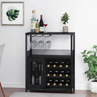 Coffee Wine Bar Cabinet With Storage And Detachable Rack, Farmhouse Sideboard And Buffet Cabinet With Glass Holder And Mesh Door, Liquor Coffee Bar Cu by Latitude Run