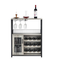 Coffee Wine Bar Cabinet With Storage And Detachable Rack, Farmhouse Sideboard And Buffet Cabinet With Glass Holder And Mesh Door, Liquor Coffee Bar Cu by Latitude Run