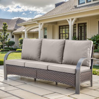 Wyland Industrial Style Premium Outdoor 3-Seat Rattan Sofa