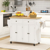 Kitchen Island on Wheels, Rolling Cart with Rubberwood Top, Spice Rack, Towel Rack and Drawers for Dining Room by Winston Porter