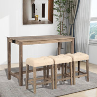 4 Piece Bar Table Set with Power Outlet,Bar Table Set with Chairs,Sofa Bar Table with Stools,Behind Couch Table with 3 Padded Stools,for Living Room,D