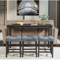 4 Piece Bar Table Set with Power Outlet,Bar Table Set with Chairs,Sofa Bar Table with Stools,Behind Couch Table with 3 Padded Stools,for Living Room,D by Lark Manor