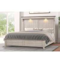 Roundhill Ken Furniture Walcott Touch LED Lighting Panel Bed, Weathered Dusty-taupe Finish by Ophelia & Co.