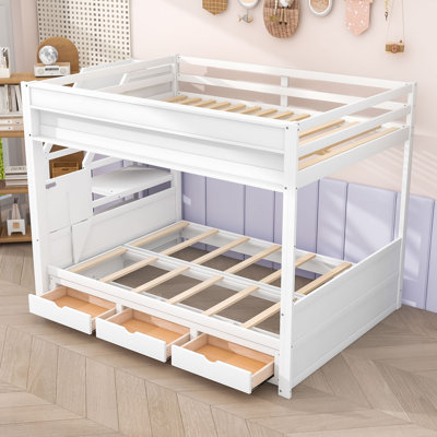 Keyek Full Over Full Bunk Bed With Storage Staircase And Bedside Table by Harriet Bee