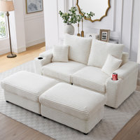 Enn 70.80"W Modular Corduroy Sofa Couch with Ottomans & Cup Holders, Sleeper Sofa by Latitude Run