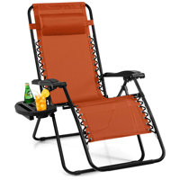 Folding Zero Gravity Reclining Lounge Chairs Beach Patio With Utility Tray Orange by Dovecove
