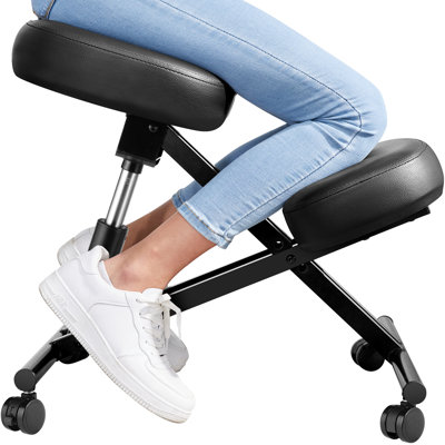 Ergonomic Kneeling Chair For Office - Adjustable Stool With Faux Leather - Thick Comfortable Moulded Foam Cushions - Smooth Gliding Casters & Brake Ca by Inbox Zero