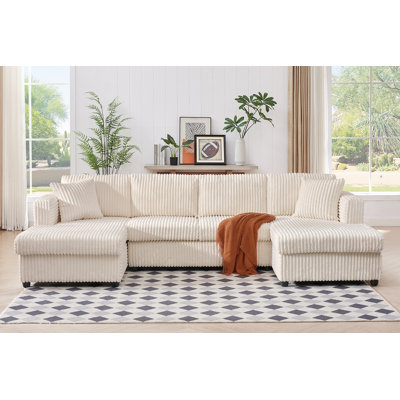 4 Seater Modular Sectional Sofa, U Shaped Extra Large Corduroy With Double Chaises by Latitude Run