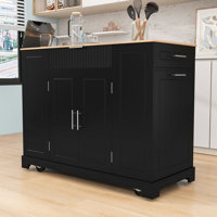 Rolling Kitchen Island Cart with Built-in Power Outlet, Storage Cabient and Trash Can