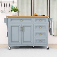 Kitchen Island Cart with Extendable Drop Leaf, Spice & Towel Racks and Adjustable Shelves by Lark Manor