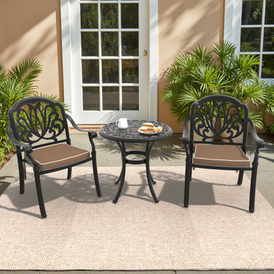 3-Piece Round Table Outdoor Cast Aluminum Dining Set, A Patio and Terrace Essential by Astoria Grand