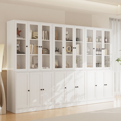 White Book Cabinet Storage Bookcase, 5-Tier Modern Bookshelves With 3 Large Drawer And Glass Door(2D+E) by Latitude Run