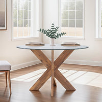 Alejoa 48" Glass Top Solid Wood Base Dining Table by Lark Manor