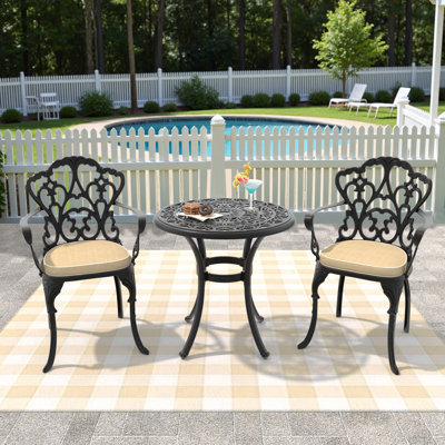 3-Piece Round Table Outdoor Cast Aluminum Dining Set, A Patio and Terrace Essential by Canora Grey