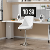Akron Swivel Vanity Chair, Height Adjustable Makeup Chair, Faux Leather Vanity Stool, Accent Chair With Chrome Frame For Makeup Room, Living Room by Mercer41