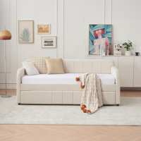 Velvet Upholstered Daybed Frame with Trundle for Bedroom Living Room Guest Room
