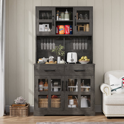 70.8" Freestanding Modern Storage Cabinet With Wine Rack, 4 Doors, 2 Drawers For Kitchen, Bedroom, Or Hallway by Latitude Run