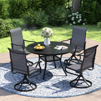 4-Person Patio Dining Set with Round Metal Dining Table and 4 Textilene Swivel Chairs by Red Barrel Studio