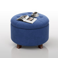 Upholstered Storage Ottoman Bench Button Tufted Round Ottoman Footrest Stool for Living Room Bedroom