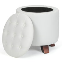 Upholstered Storage Ottoman Bench, PU Leather Button Tufted Ottoman Footrest Stool for Living Room by Winston Porter