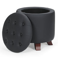 Upholstered Storage Ottoman Bench, PU Leather Button Tufted Ottoman Footrest Stool for Living Room by Winston Porter