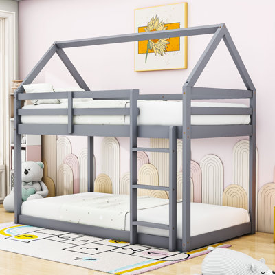 Twin Over Twin Wood Bunk Bed With Built-In Ladder And Guardrails by Harper Orchard