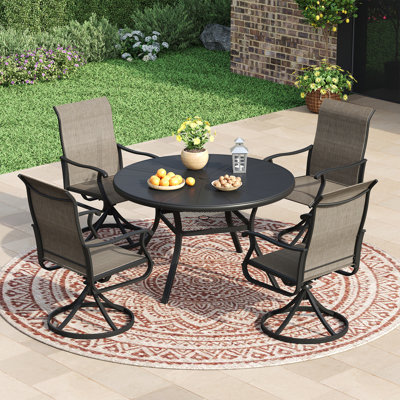Aluminum Patio Dining Set with  Round Dining Table and 4 Swivel Textilene  Dining Chairs by Canora Grey