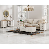 4 Piece Living Room Table Set - Includes Modern Coffee Table With Drawer, Glass Door TV Stand For 65 Inch TV, Set Of 2 Side End Tables With Charging S by Alcott Hill