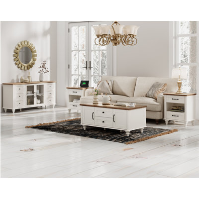 4 Piece Living Room Table Set - Includes Modern Coffee Table With Storage Cabinet, Glass Door TV Stand For 65 Inch TV, Set Of 2 Side End Tables With C by Alcott Hill