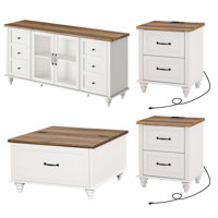 4 Piece Living Room Table Set - Includes Modern Coffee Table With Lift Top, Glass Door TV Stand For 65 Inch TV, Set Of 2 Side End Tables With Charging by Alcott Hill