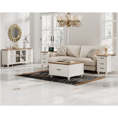 4 Piece Living Room Table Set - Includes Modern Coffee Table With Lift Top, Glass Door TV Stand For 65 Inch TV, Set Of 2 Side End Tables With Charging by Alcott Hill
