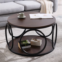 Carnforth 31.5" Round Coffee Table with 2-Tier Storage Shelves by Ebern Designs